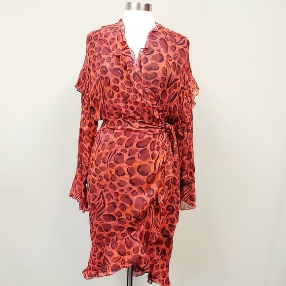IRO Linger Leopard Print Ruffles Wrap Dress Sz 38 US 6 NWT - Picture 2 of 16